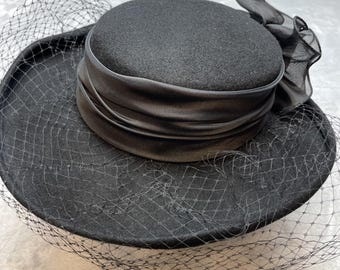 Vtg Sonni San Francisco Womens Veiled Church Hat Black Wool Bowler Avant Garde