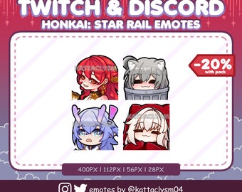 Honkai Star Rail Emotes Bailu, Clara, Himeko, MC / Discord / Twitch