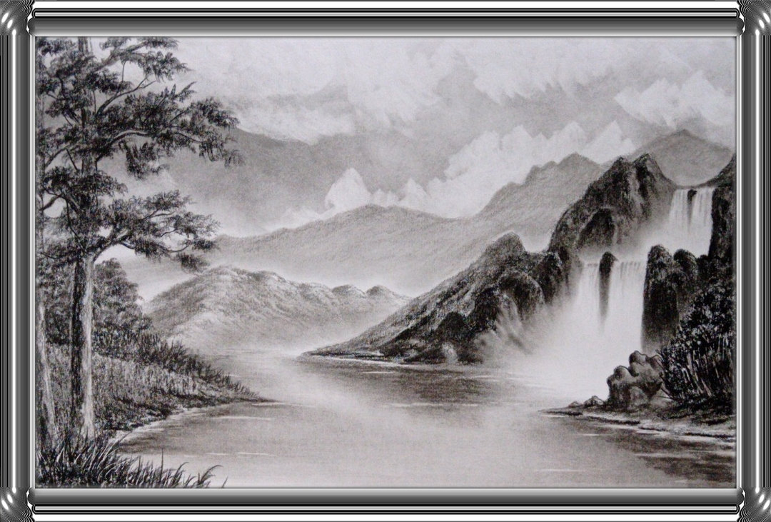 mountain landscape pencil drawing