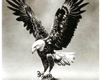 Realistischer Weißkopfseeadler beim Fischen Kohlezeichnung - Sofortiger digitaler Download - Wildtier Kunstdruck