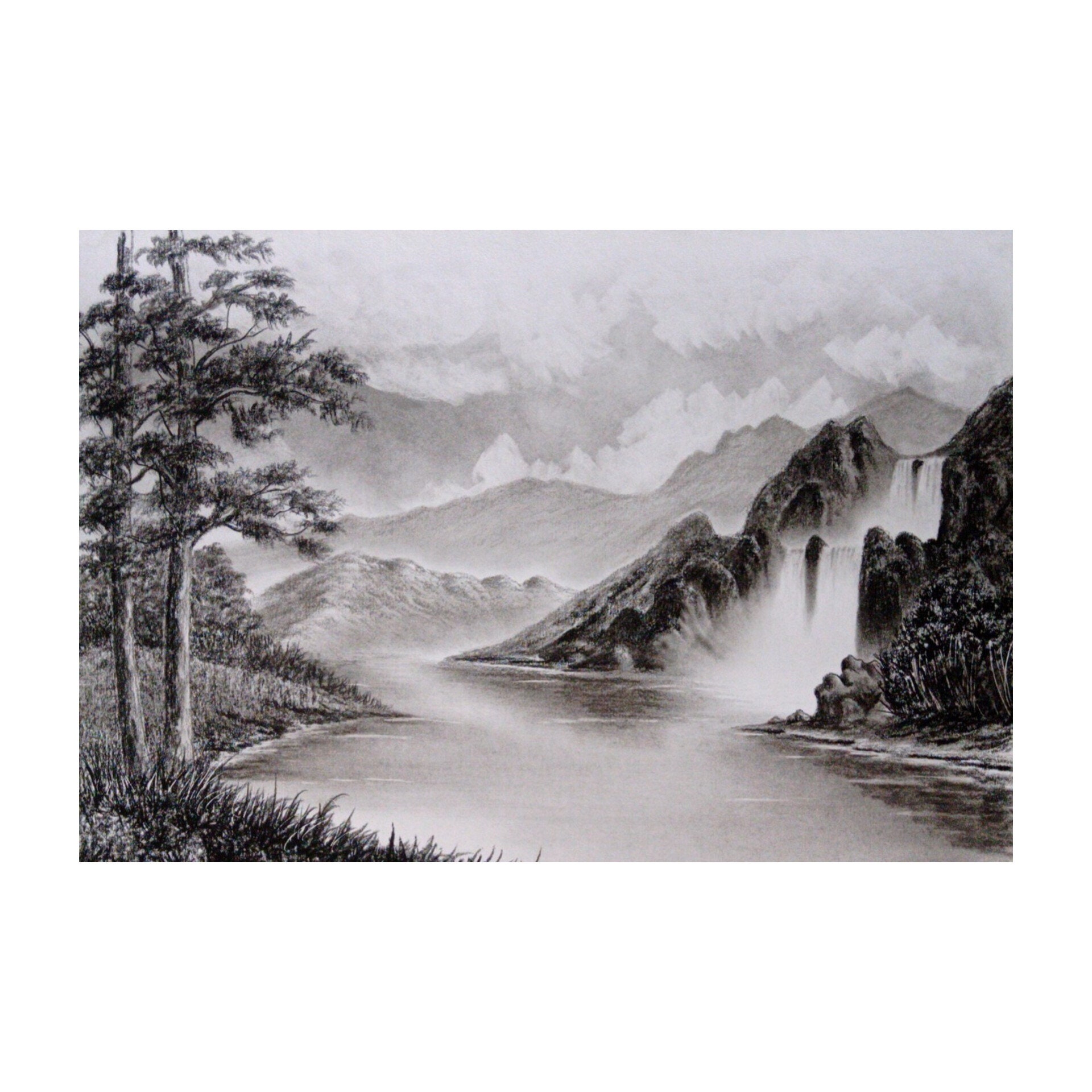 Mountain scenery drawing in pencil  easy pencil sketch for beginners  draw  and shade a scenery  YouTube