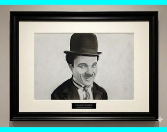 Charlie Chaplin Original Kohle Zeichnung - Realistische handgemachte Porträt Kunst