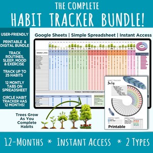 Habit Tracker Google Sheets Template | Productivity Planer Spreadsheet | Weekly Monthly Goal Planner | Daily Habit Tracker | Printable
