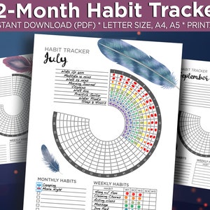 Circle Daily Habit Tracker stampabile, diario PDF nei formati A4, A5, Lettera, traccia delle abitudini annuale, calendario di 12 mesi, abitudini di routine circolare