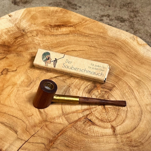 Luxuriöser Zigarettenhalter + Pfeife - handcrafted - Kurze Version - Edelstahl - Holz + Messing - Premium Pfeife - Nussbaum oder Ahorn