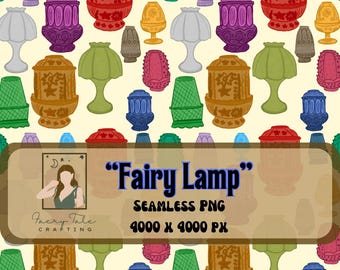 Fairy Lamp Seamless Pattern, Country Farm PNG (Digital Download)