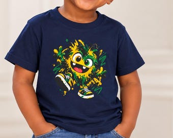 Jamaican Toddler Monster Shirt, Green Gold Black Graphic Tee