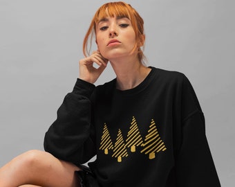 Christmas Tree Sweatshirt, Gold Outline Holiday Season Sweater