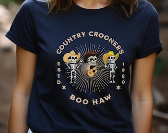 Spooky Western Halloween T-Shirt, Skeleton Cowboy Ghosts, Honky Tonk Tee
