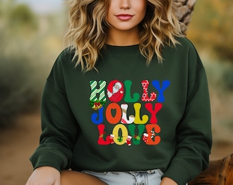 Holly Jolly Love Christmas Sweatshirt, Retro Holiday Shirt