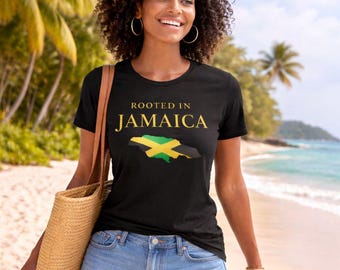 Rooted in Jamaica Shirt, Jamaican Heritage Tee, Caribbean Pride T-Shirt, Gold Jamaica Flag Gift