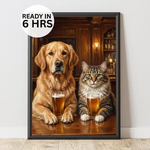 Ritratto personalizzato di un animale domestico al bar - Arte divertente con animali e regalo per la caverna dell'uomo