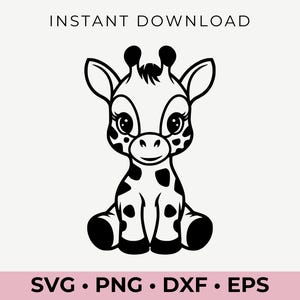 Fichier de coupe SVG bébé girafe adorable | Clipart animaux de la jungle pour Cricut, travaux manuels pour enfants, décoration de chambre d'enfant Safari, téléchargement numérique