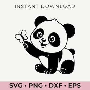 Pandavlinder SVG | Schattige panda-clipart | Pandavectorbestand | Cricut-silhouet | DIY-knutselen | Digitale download