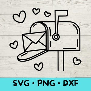 Buzón con corazones SVG PNG DXF / Lindo archivo de corte digital con carta de amor / Diseño de buzón romántico para manualidades y regalos