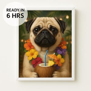 Custom Luau Pet Portrait: Tropical Tiki Dog or Cat Art (Digital Download