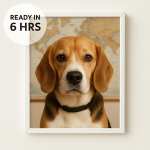 Reisender Haustier Porträt | Weltbegleiter Haustier Kunst | Lustiges Hunde oder Katzen Portrait Geschenk | Hintergrund | Digitaler Download für Tierliebhaber