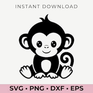 Adorable bébé singe SVG | Clipart animaux de la jungle pour Cricut, sublimation, décoration de chambre d'enfant, travaux manuels de fête, art pour chambre d'enfant