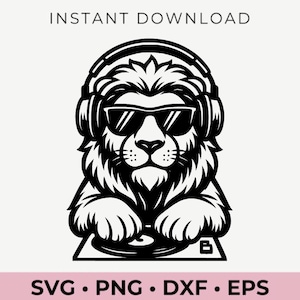 Leão espiando DJ SVG, Leão maneiro com fones de ouvido, Clipart de leão, Leão DJ PNG, Vetor de leão espiando, Leão de hip hop SVG, Arquivo de corte de animal de DJ