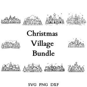 Christmas Village Svg , Cut Files for Cricut And Laser Engraving , 20 Svg, Png, Dxf Files Combined in One Bundle