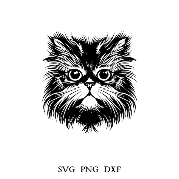 Persian Cat Head Svg , Cat Svg , Cut Files for Cricut And Laser Engraving , 1 Svg, Png, and Dxf File