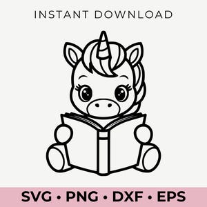 Affascinante unicorno che legge SVG / File digitale per Cricut, Silhouette, Sublimazione e artigianato