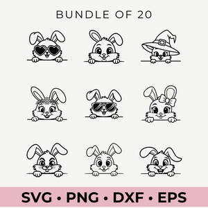 Peeking Rabbit, Rabbit Svg , Rabbit Svg Bundle, Cute Rabbit With | Sunglasses| Bow | Flower| Christmas | Hat