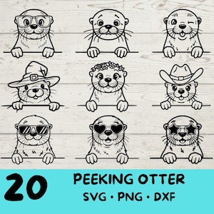 Spähender Otter, Otter-Svg, Otter-Svg-Bundle, niedlicher Otter mit | Sonnenbrille | Bogen | Blume| Weihnachten | Mütze