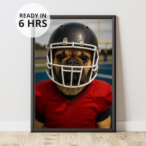 Custom Pet Portrait: Football Theme, Personalized Dog/Cat Art (Digital Download)