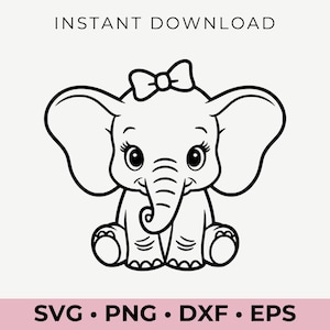 Adorable Baby Elephant SVG & PNG | Cute Animal Clipart for Cricut, Sublimation, Coloring, Kids Crafts, Nursery Decor