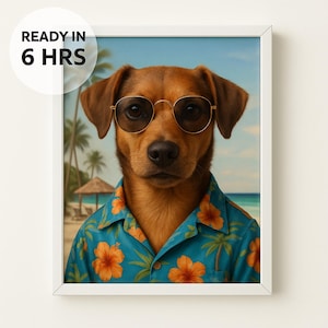 Tropical Dog Portrait | Custom Pet Portrait | Custom Dog Portrait | Custom Cat Portrait | Beach Gift | Summer Decor