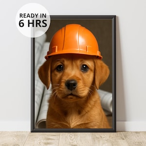 Construction Worker Pet Portrait: Custom Digital Art (Digital Download, 6-Hour Delivery)