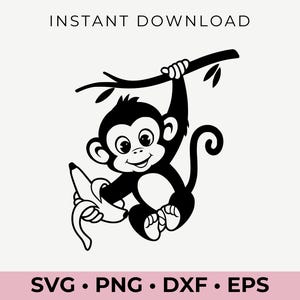 Fröhlicher Affe mit Banane SVG | Dschungeltier Clipart für Cricut, Kinder Party Dekor, Sublimation, Kinderzimmer Kunst
