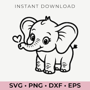 Éléphant mignon SVG | Clipart bébé animal | Vecteur d'éléphant | Silhouette Cricut | Bricolage | Téléchargement numérique