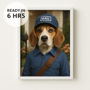 Mail Carrier Pet Portrait | Funny Custom Dog or Cat Art | USPS Postal Worker Gift for Pet Lovers | Digital Download | Ready in 6 Hours