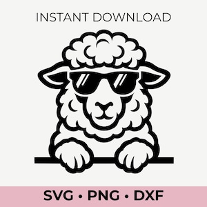 Pecora che fa capolino SVG – Clipart di una simpatica pecora con occhiali da sole per Cricut e Silhouette, file di taglio di animali da fattoria divertenti, svg png dxf