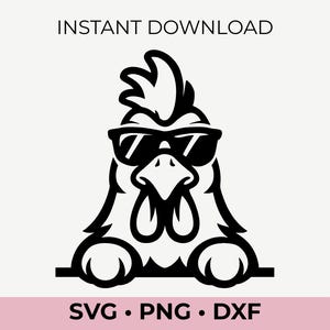 Peeking chicken SVG - Cool coq avec des lunettes de soleil clipart pour Cricut et Silhouette, fichier coupe drôle d'animal de ferme, svg png dxf