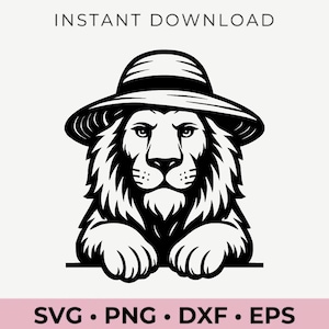 夏の帽子をかぶったライオンのSVG、ビーチで涼しいライオンのクリップアート、休暇中の動物のSVG、ライオンのPNG DXF EPS、ライオンの頭のベクター画像