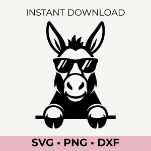 Âne furtif SVG – âne cool avec des lunettes de soleil clipart pour Cricut et Silhouette, fichier coupe drôle animaux de ferme, svg png dxf