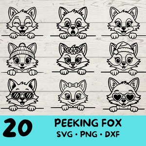 Renard furtif, Renard Svg, Ensemble Fox Svg, Renard mignon avec | Lunettes de soleil| Arc | Fleur| Noël | Chapeau