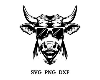 Bull With Sunglasses, Bull Svg, Bull Clipart, Bull Png, Bull Head, Bull Cut Files For Cricut