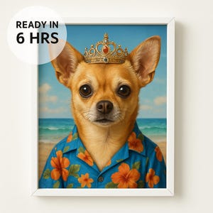 Tropical Royalty Pet Portrait | Custom Pet Portrait | Custom Dog Portrait | Custom Cat Portrait | Funny Beach Gift | Summer Pet Art
