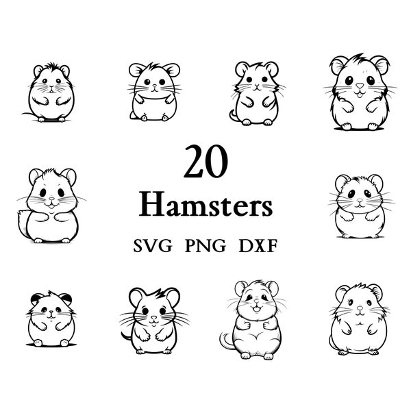 Hamster Svg Bundle , Hamster Svg , Fichiers coupés pour Cricut et gravure laser , 20 fichiers Svg, Png et Dxf combinés en un seul paquet !