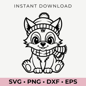 冬のキツネ SVG | 居心地の良いキツネのクリップアート | Cricut、シルエット、シャツ、工芸品のためのかわいいキツネのデジタルデザイン