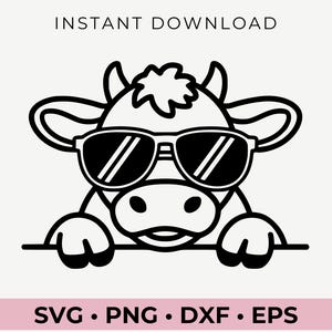Gluren koe met zonnebril, koe Svg, koe clipart, koe png, koe hoofd, gluren koe Svg, dieren met zonnebril