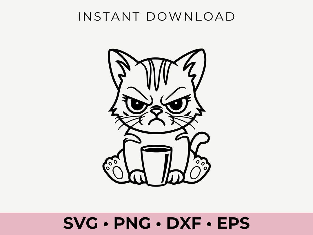 Grumpy Cat SVG | Funny Coffee Lover Design | Angry Cat Clipart for ...