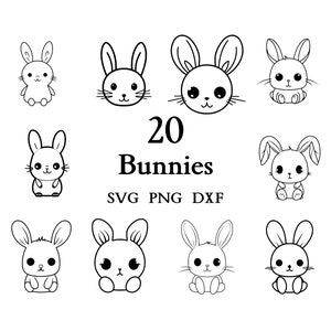 Bunny Svg Bundle , Bunny Svg , Cut Files for Cricut And Laser Engraving , 20 Svg, Png, and Dxf Files Combined in One Bundle!