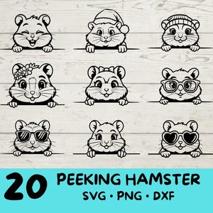 Peeking Hamster, Hamster Svg , Hamster Svg Bundle, Cute Hamster With | Sunglasses| Bow | Flower| Christmas | Hat