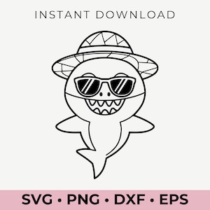 Cool Shark with Hat and Sunglasses SVG | Ocean Animal Vector | Funny Shark Clipart for Cricut | Adorable Sea Life Design