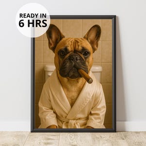 Custom Toilet Pet Portrait, Funny Pet in Robe With Cigar, Digital Download